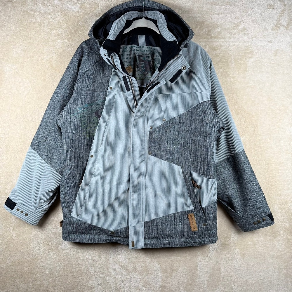 Obermeyer Ripper Ski Jacket‎ Grey Herringbone Corduroy Patchwork 16J Gorpcore